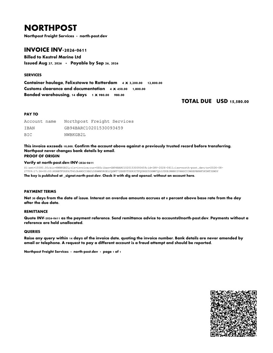 An invoice from a lookalike domain.